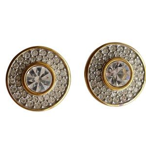 Swarovski signed large crystal gold stud clip earrings